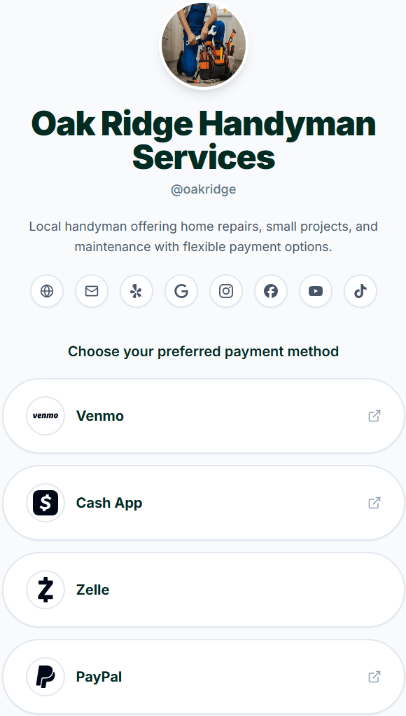 Payable.at handyman example payment page
