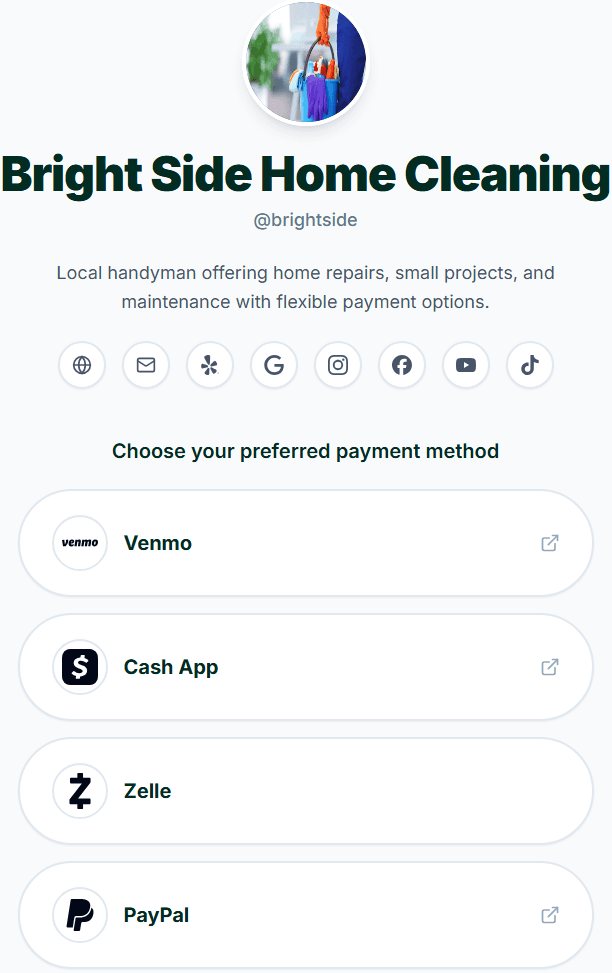 Payable.at house cleaner example payment page