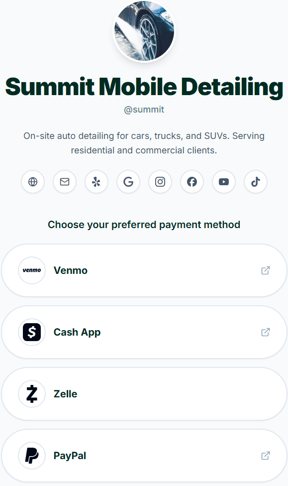 Payable.at mobile detailer example payment page