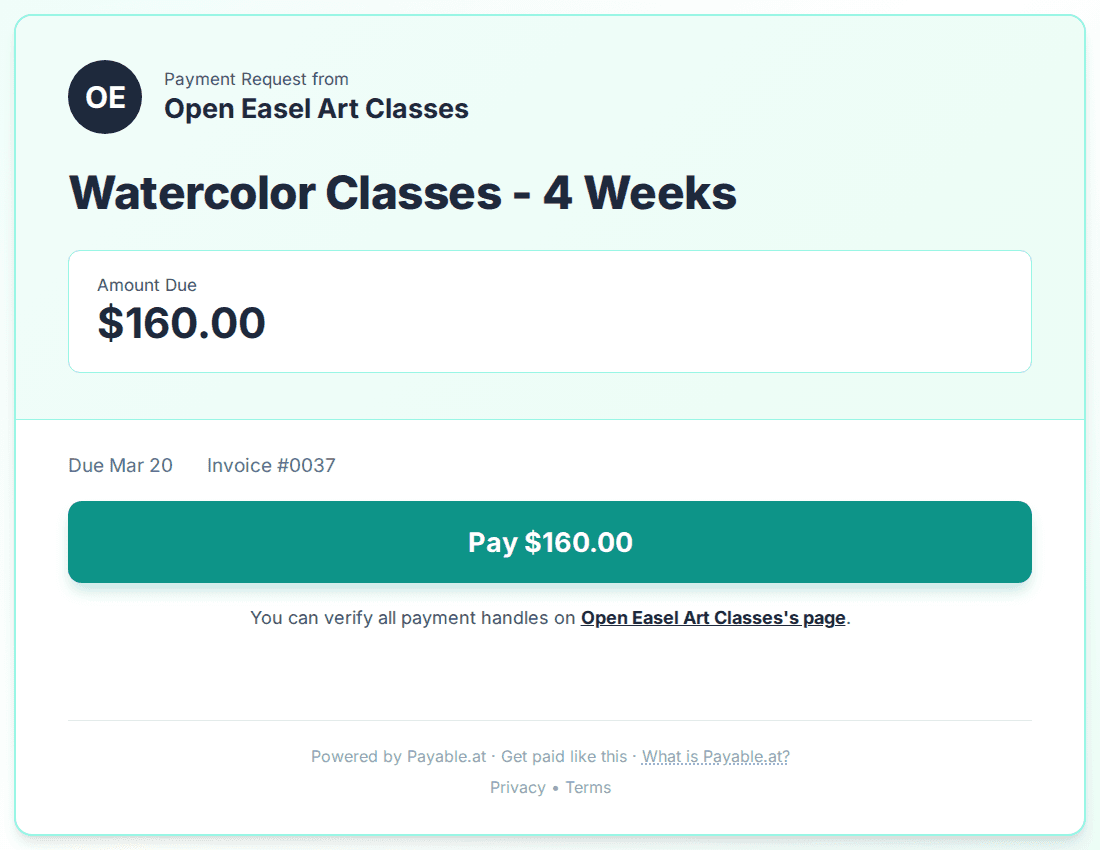 Payment reminder software for art teachers