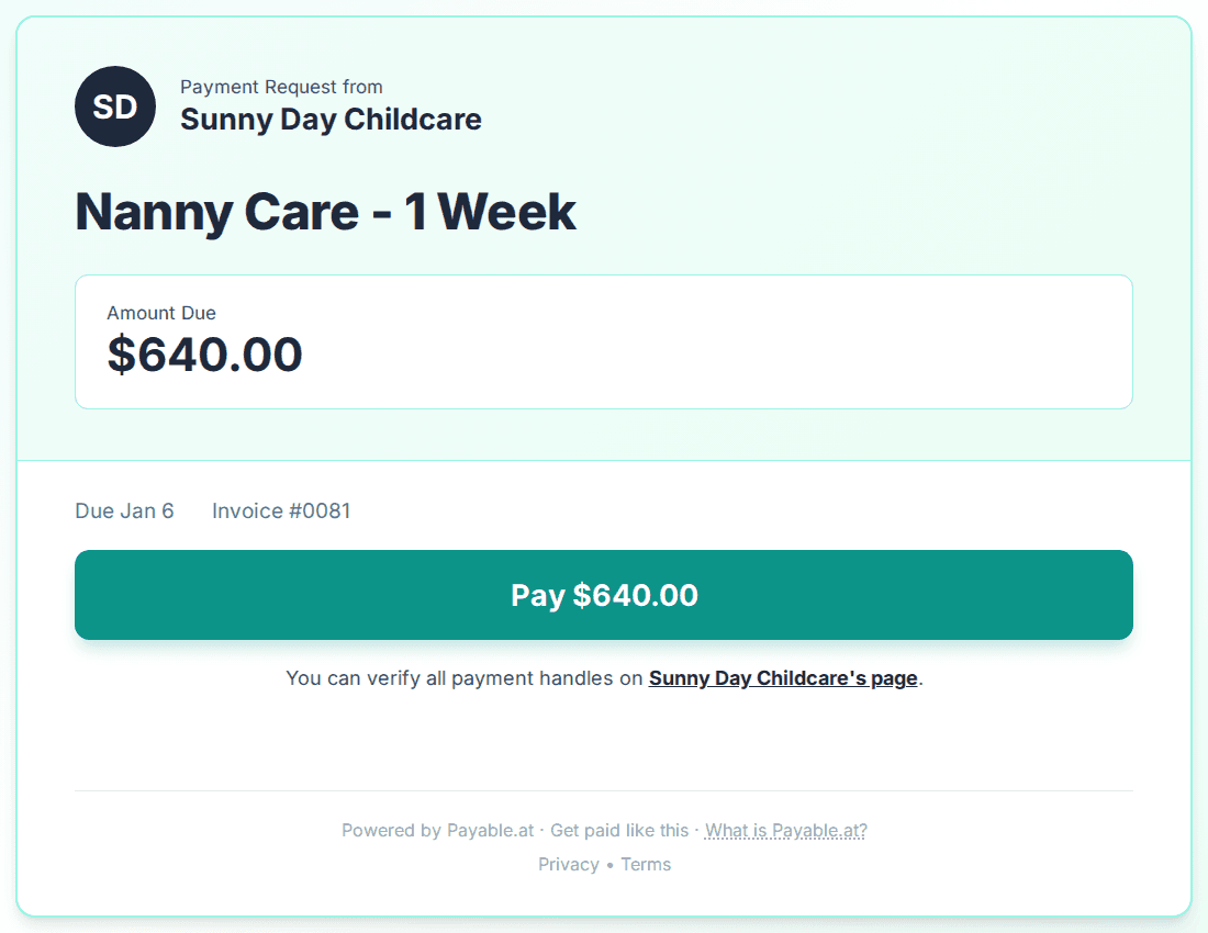 Payment reminder software for babysitters and nannies