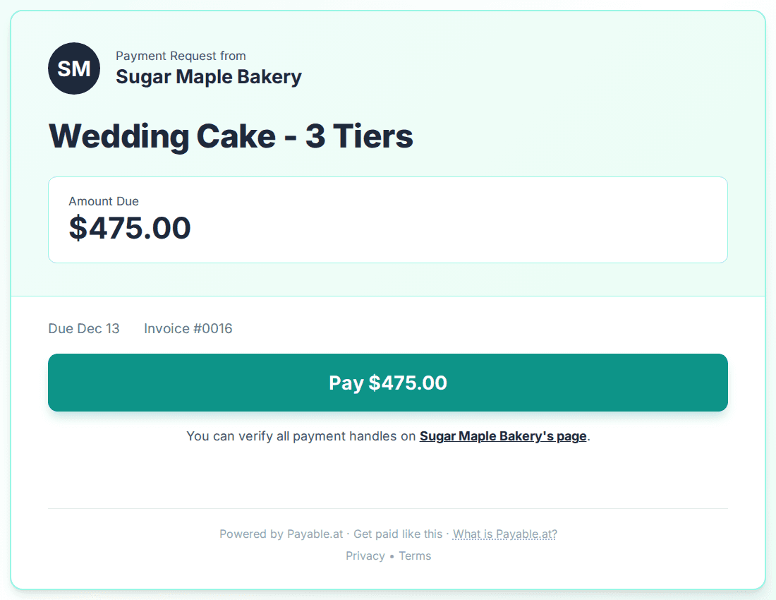 Payment reminder software for bakers