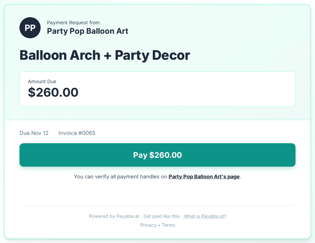 Payment reminder software for balloon artists