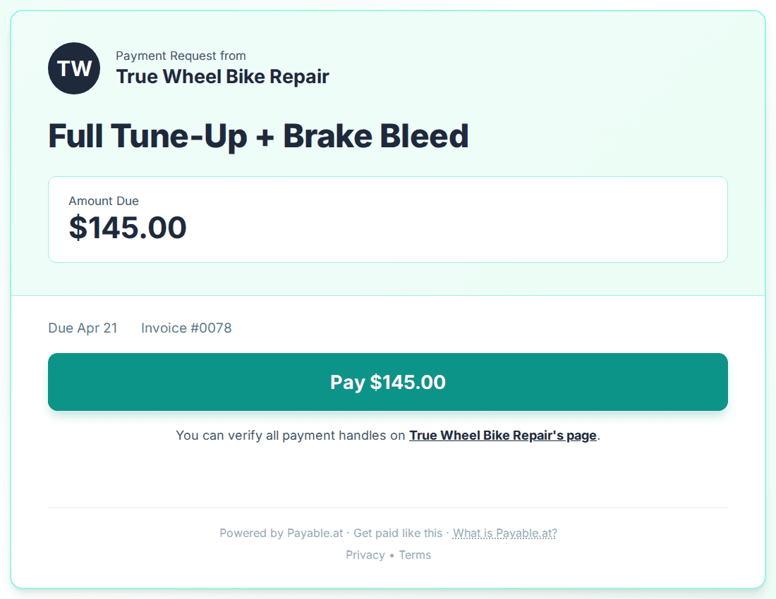Payment reminder software for bike repair technicians