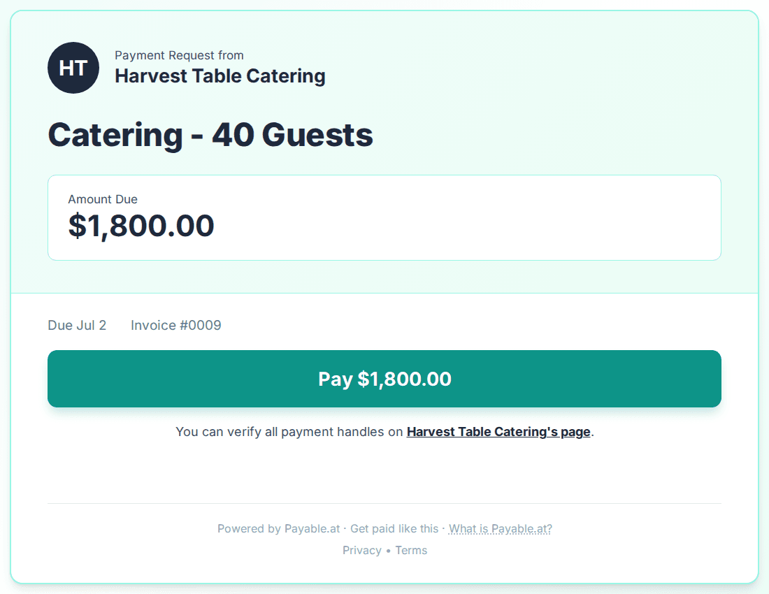 Payment reminder software for caterers