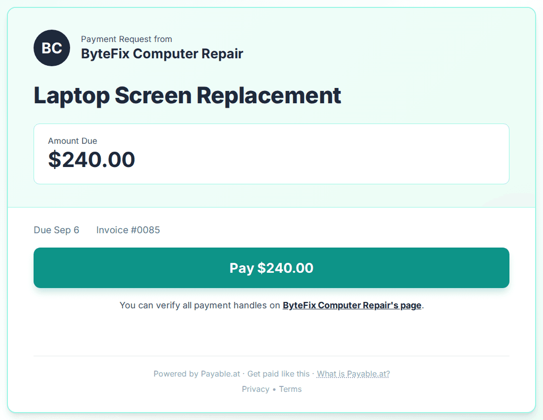Payment reminder software for computer repair technicians