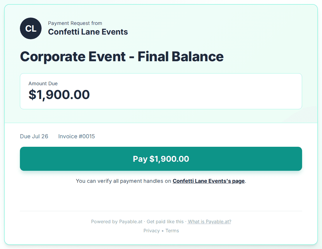 Payment reminder software for event planners
