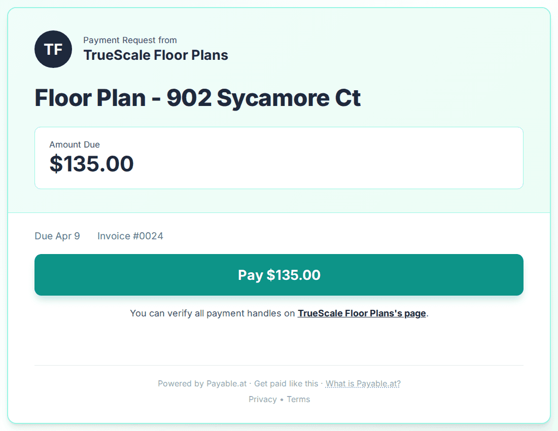 Payment reminder software for floor plan measurers