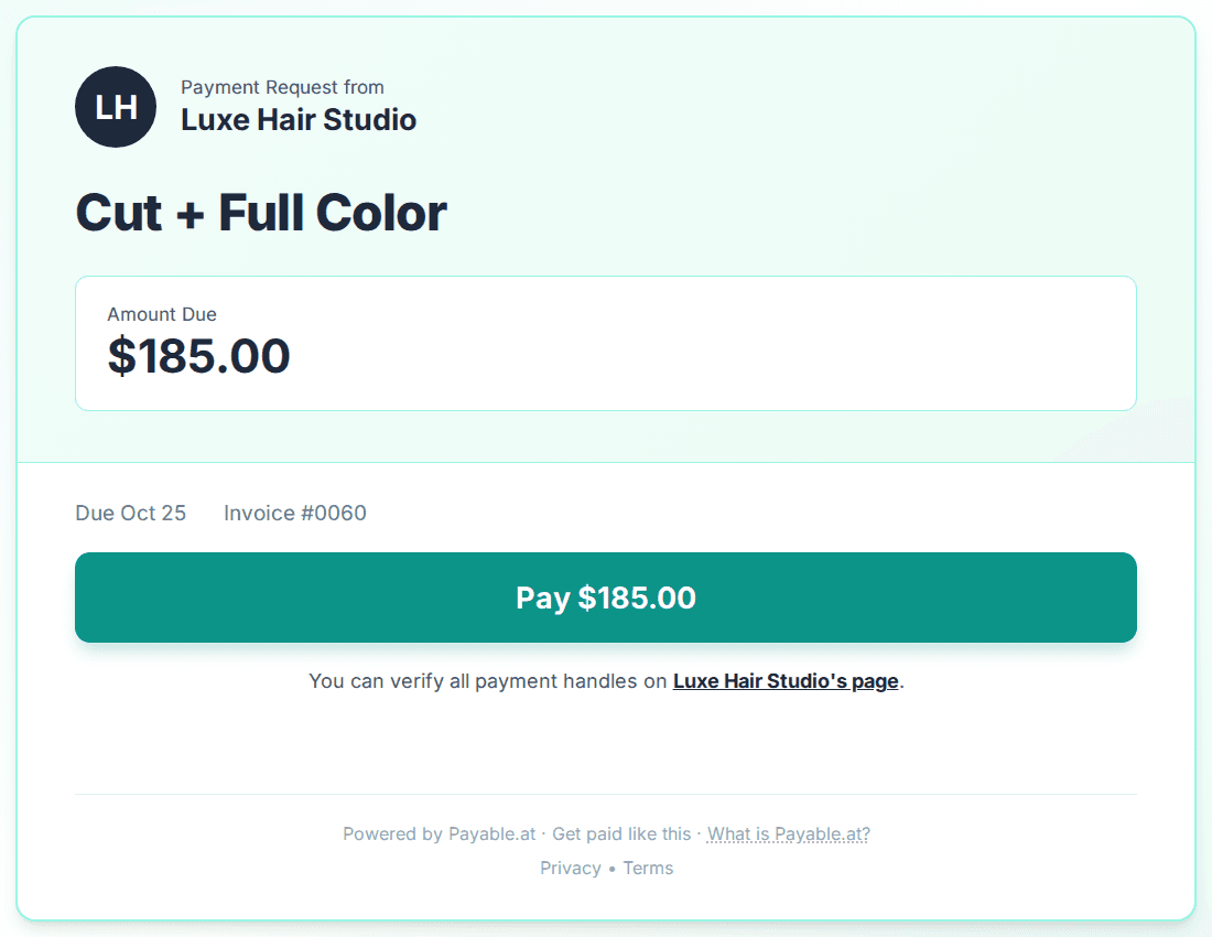 Payment reminder software for hair stylists