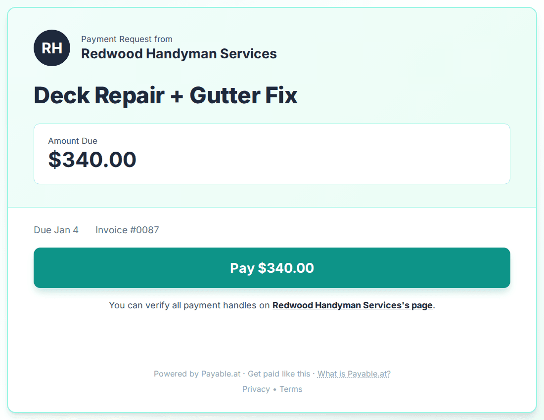 Payment reminder software for handymen