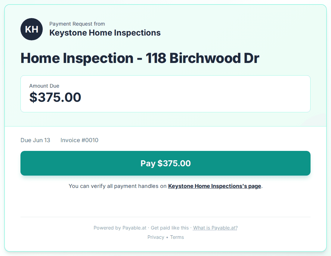 Payment reminder software for home inspectors