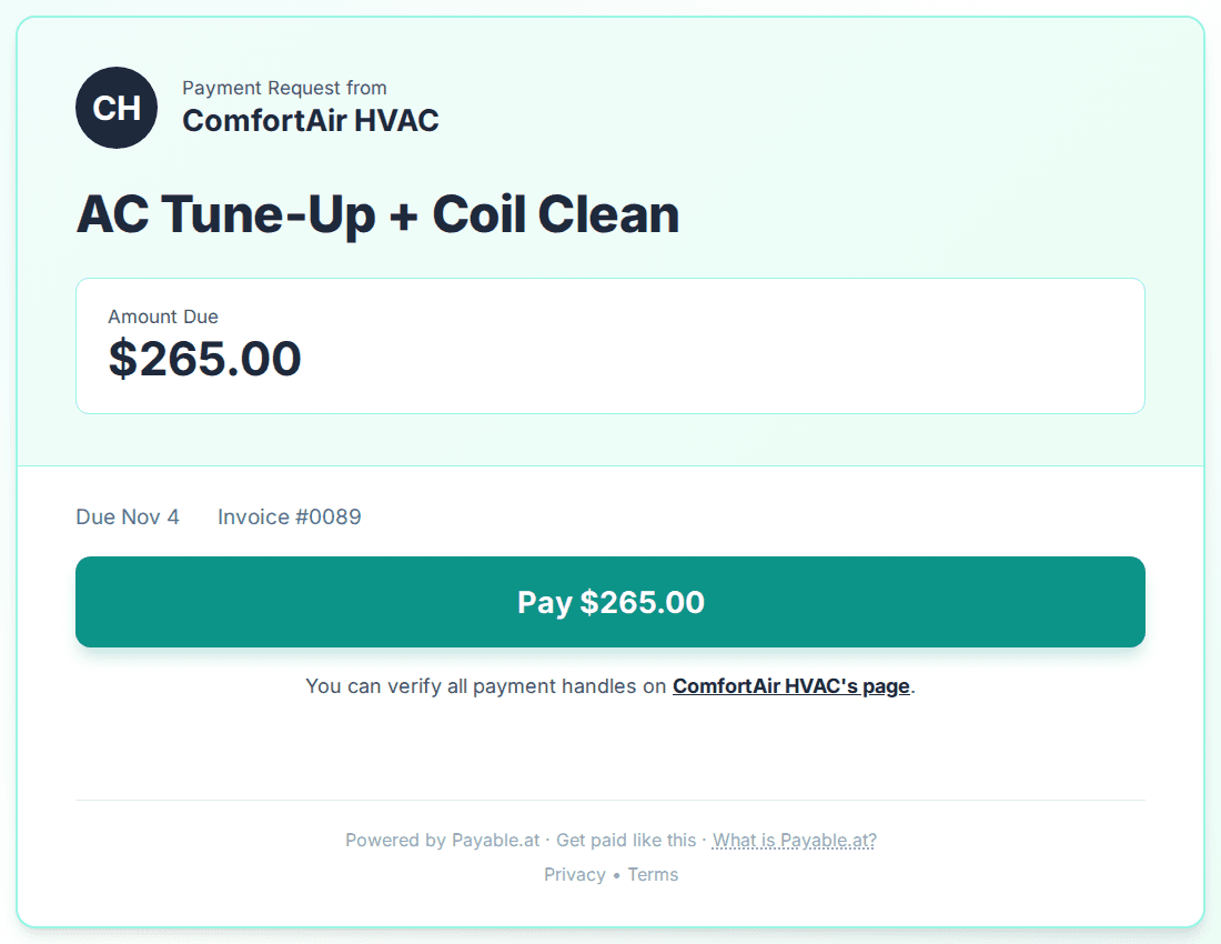 Payment reminder software for HVAC technicians
