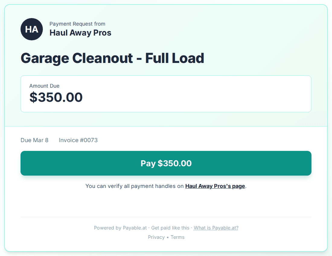 Payment reminder software for junk removal specialists