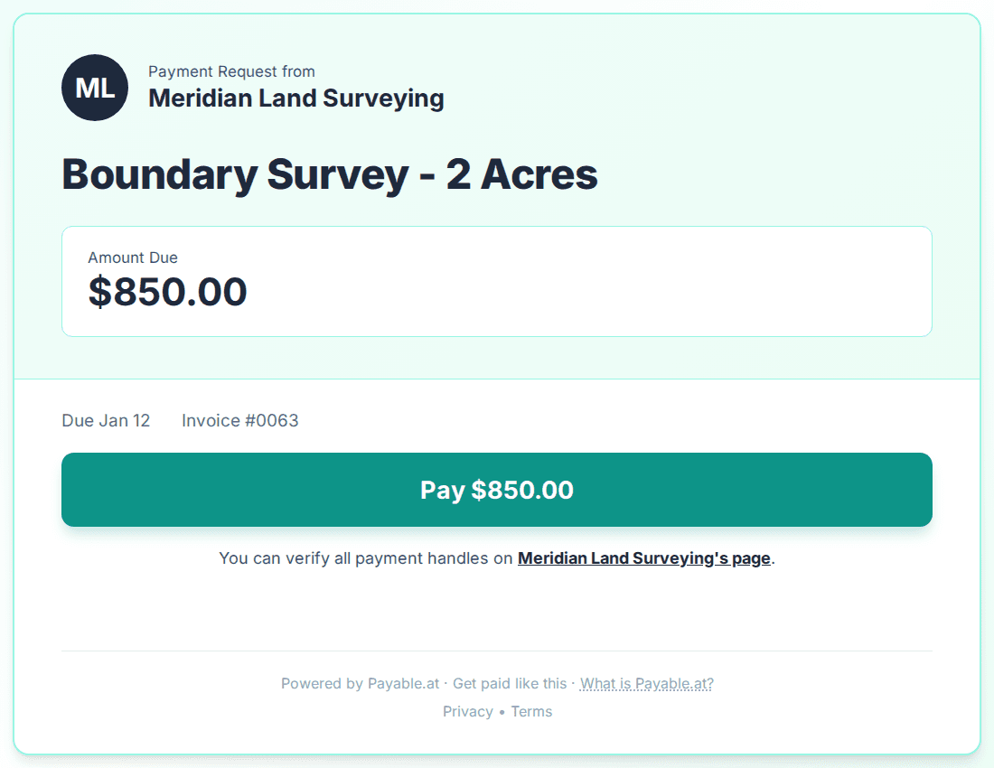 Payment reminder software for land surveyors