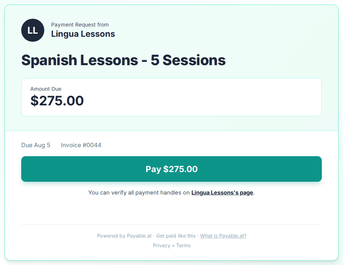 Payment reminder software for language teachers