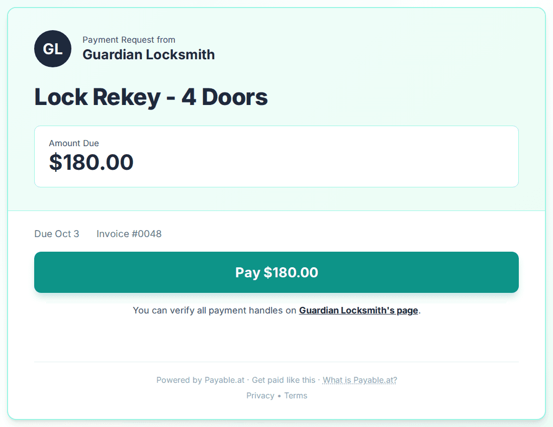 Payment reminder software for locksmiths