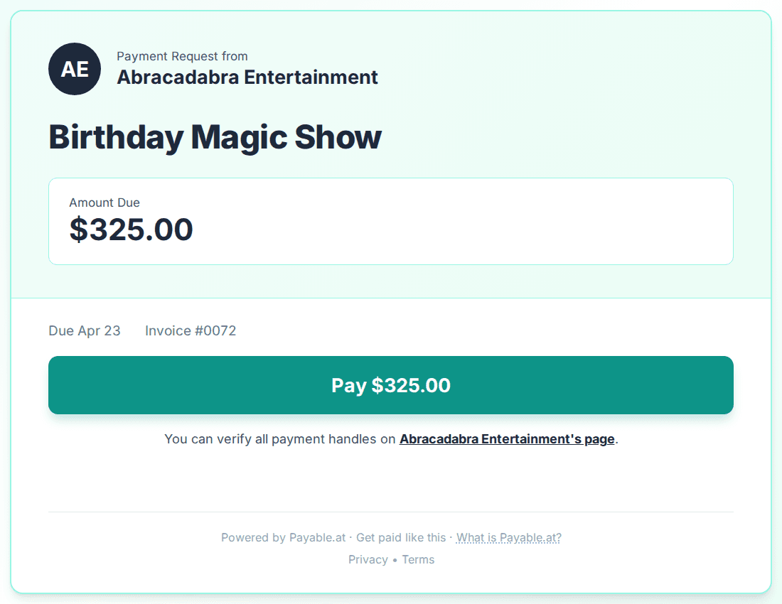 Payment reminder software for magicians