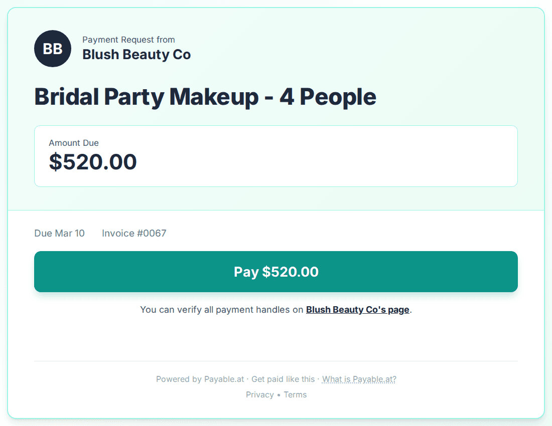 Payment reminder software for makeup artists