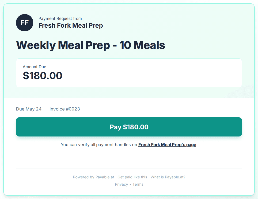 Payment reminder software for meal prep chefs