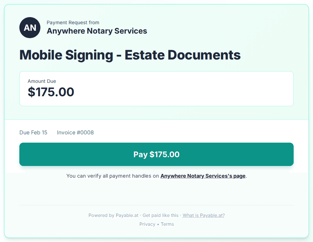 Payment reminder software for mobile notaries