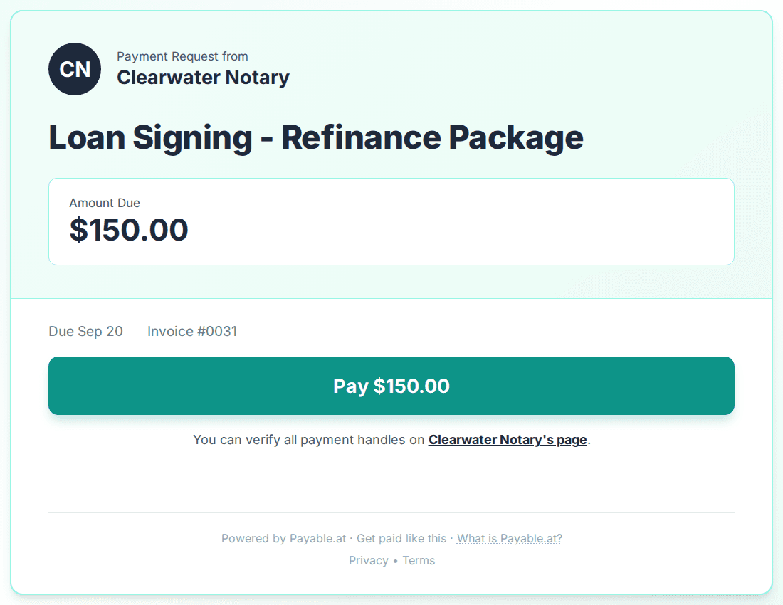 Payment reminder software for notaries