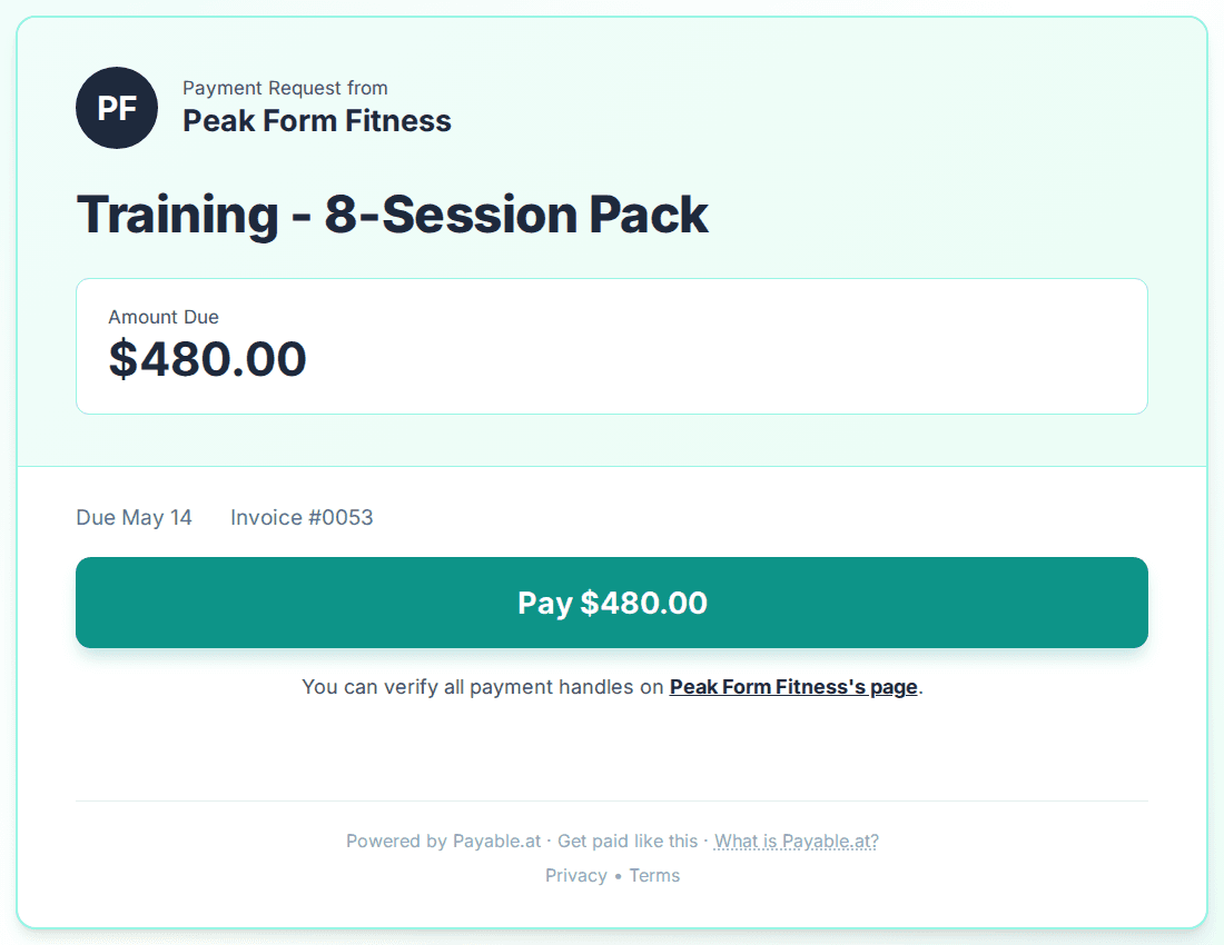 Payment reminder software for personal trainers