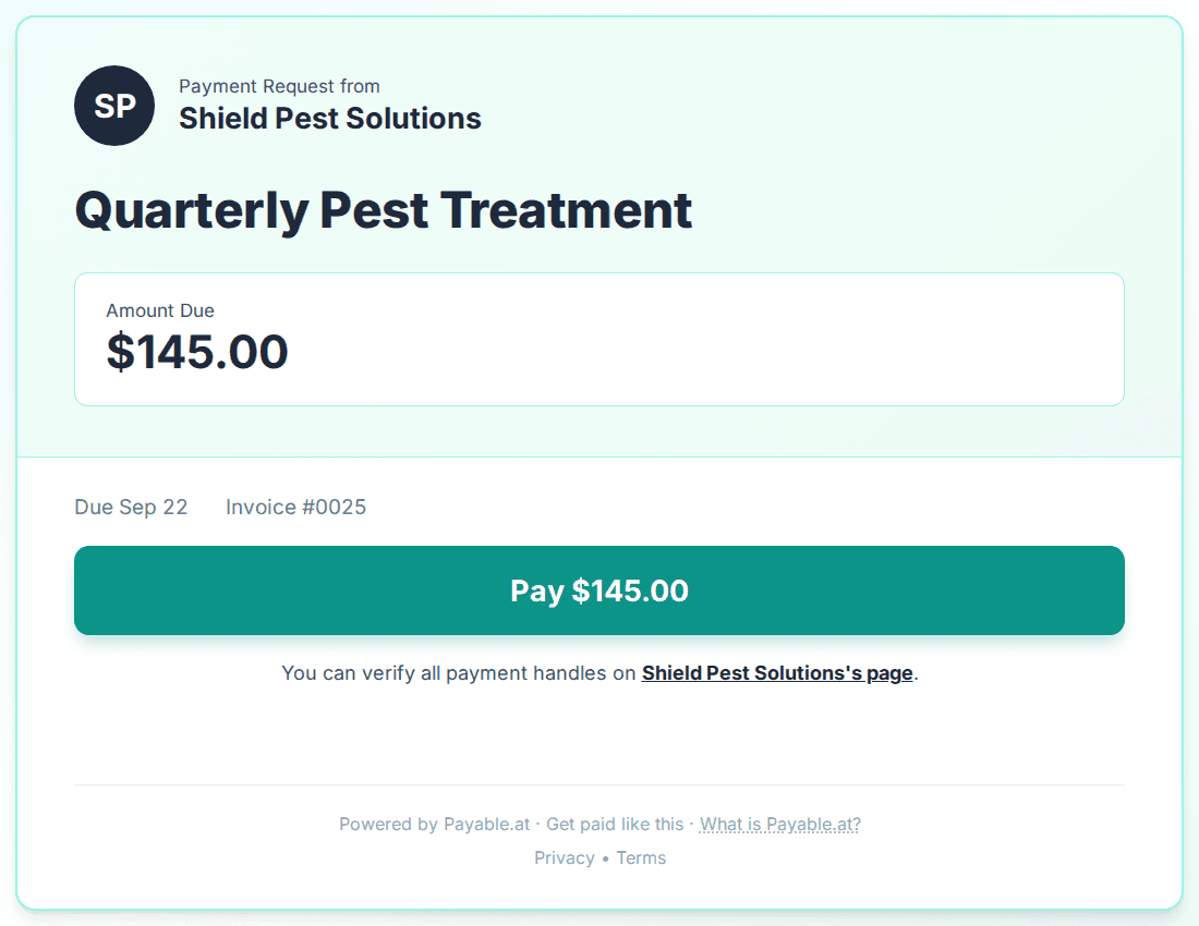 Payment reminder software for pest control technicians
