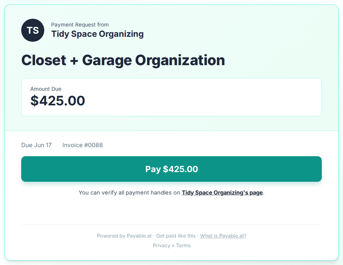 Payment reminder software for professional organizers