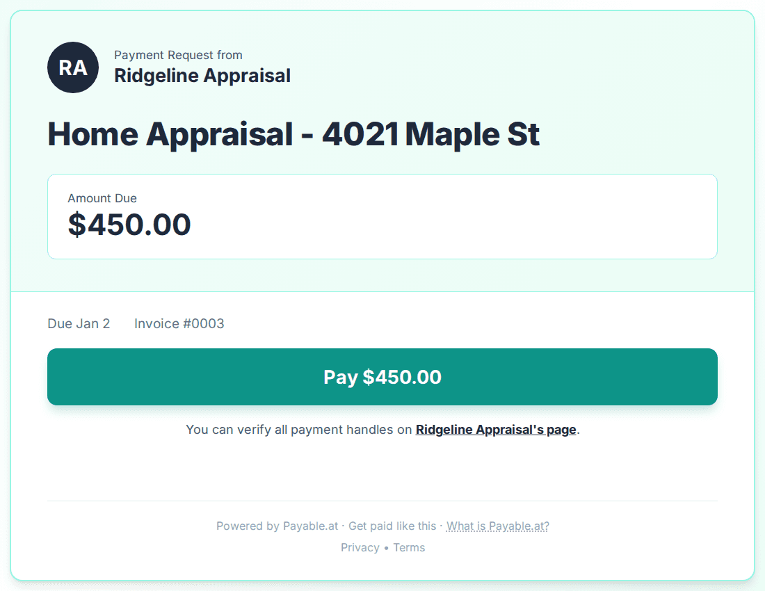 Payment reminder software for real estate appraisers