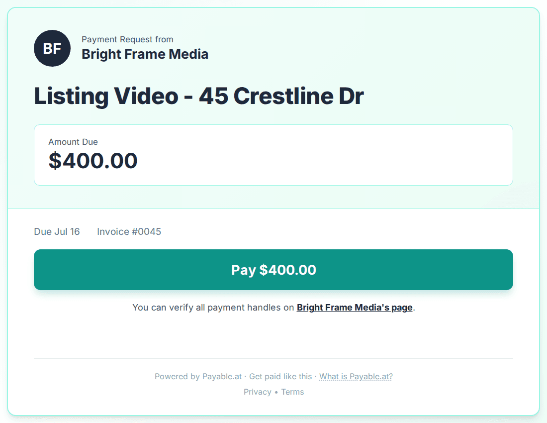 Payment reminder software for real estate videographers