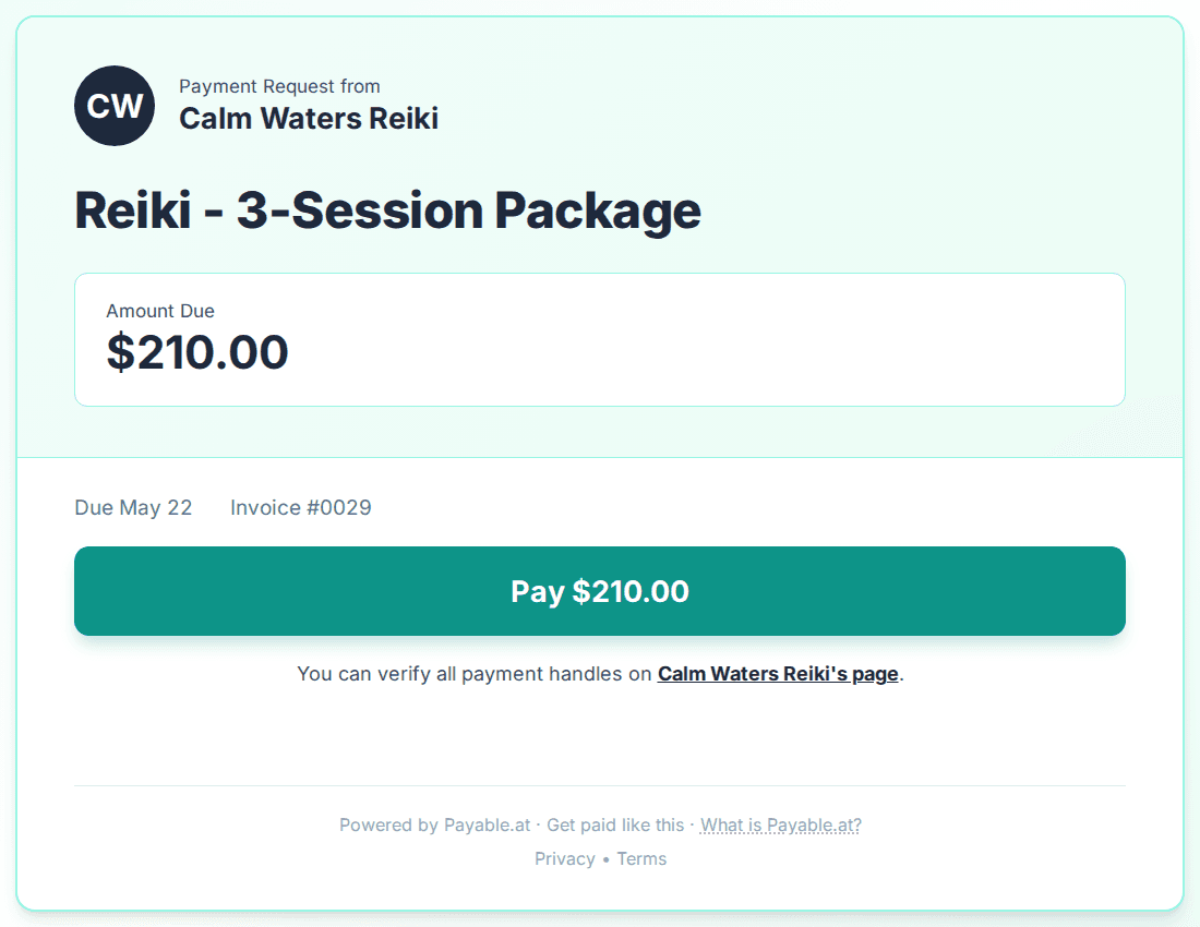 Payment reminder software for reiki practitioners