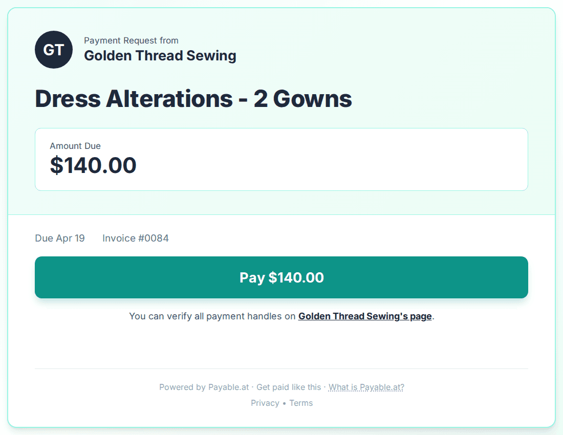Payment reminder software for seamstresses