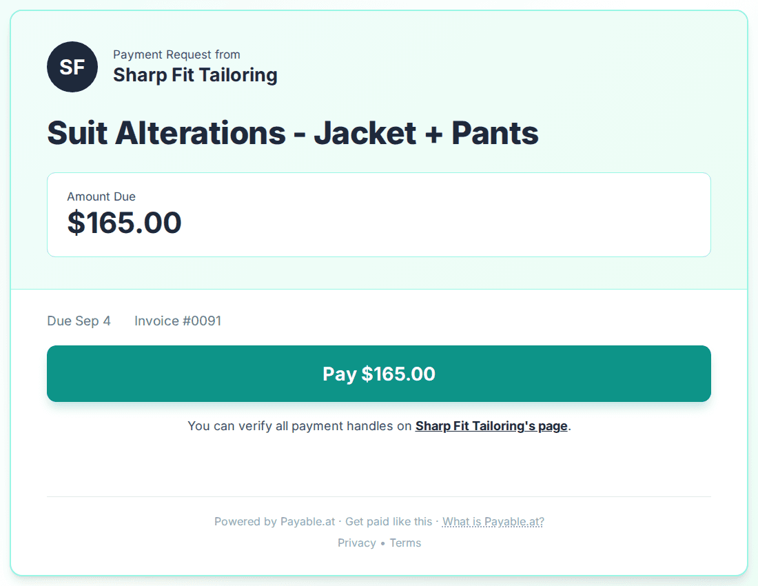 Payment reminder software for tailors