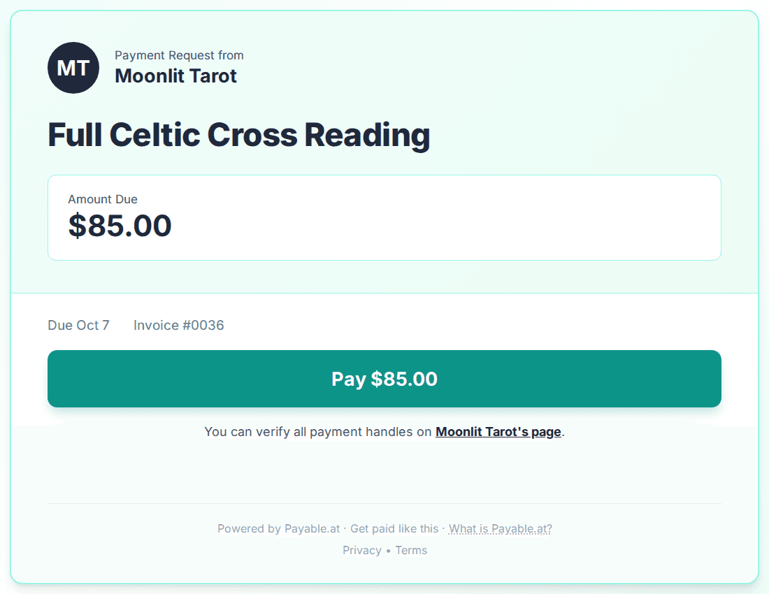 Payment reminder software for tarot readers