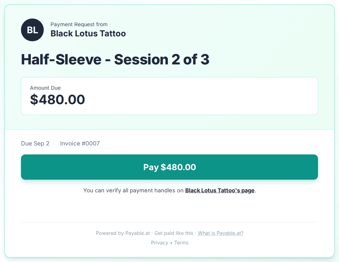 Payment reminder software for tattoo artists
