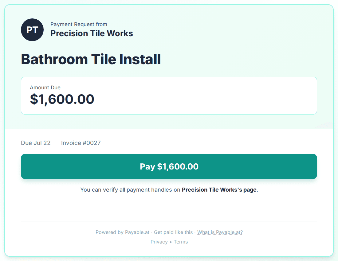 Payment reminder software for tile installers