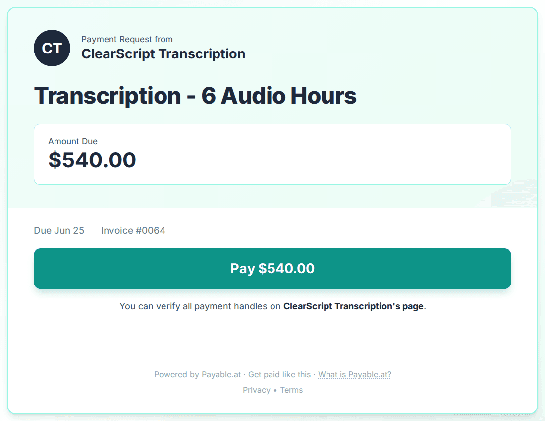 Payment reminder software for transcriptionists