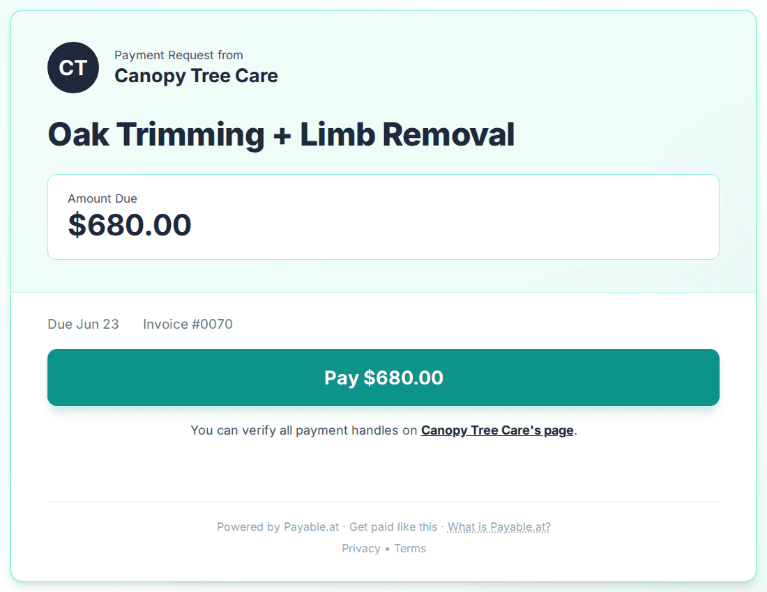 Payment reminder software for tree trimmers