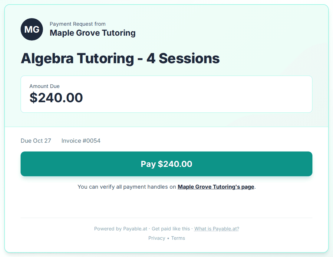 Payment reminder software for tutors