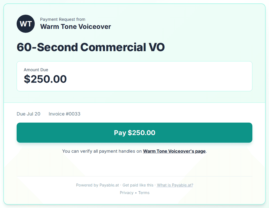 Payment reminder software for voiceover artists