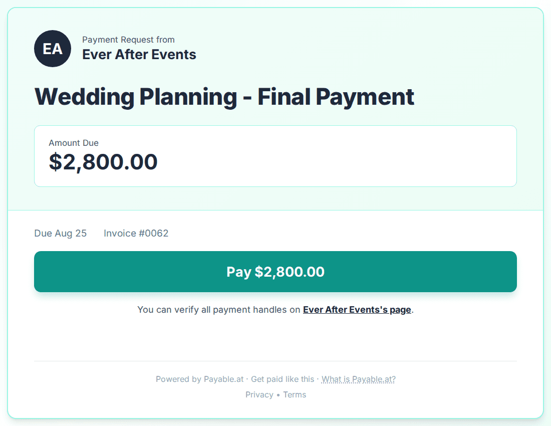 Payment reminder software for wedding planners