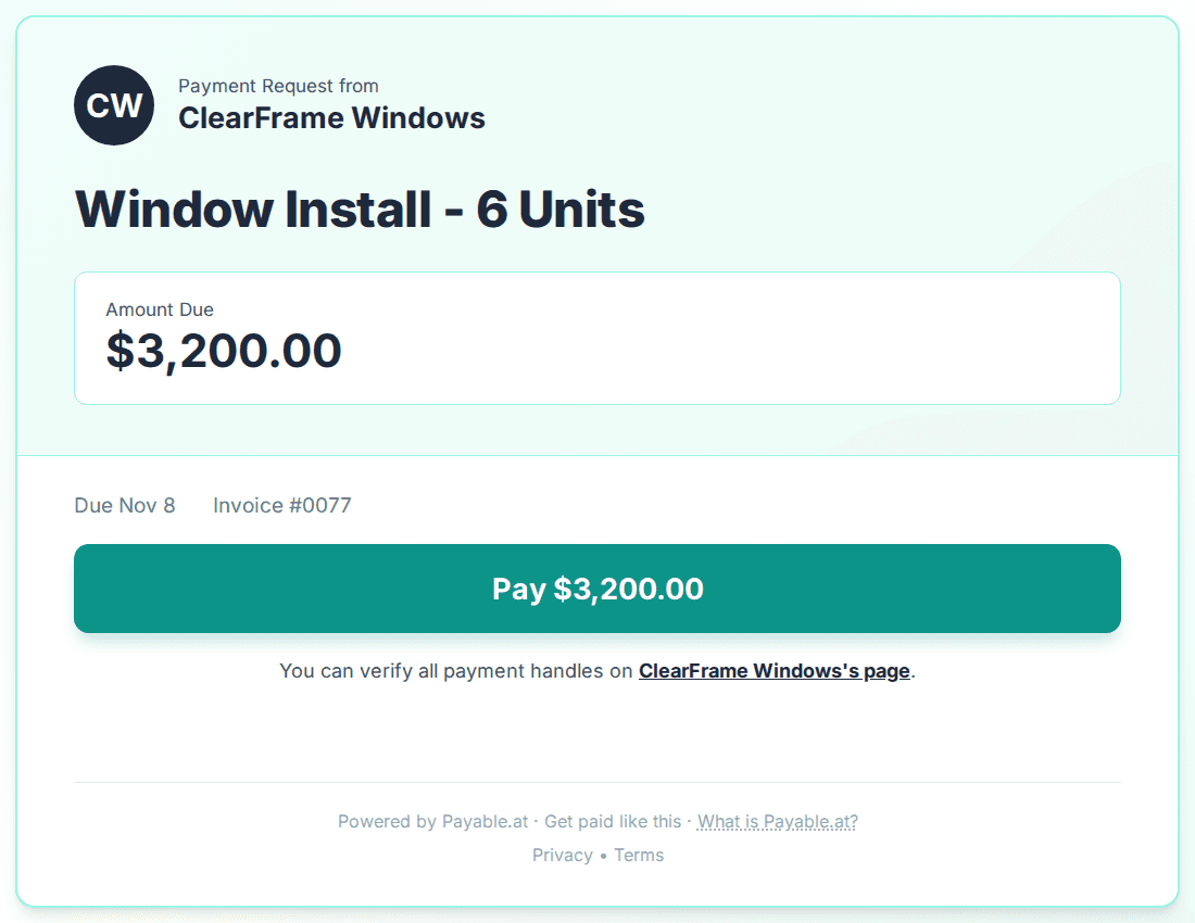 Payment reminder software for window installers